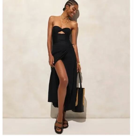 J.Crew Gemma Ruched Bandeau Cut Out One Piece Swimsuit 8 NWT Black Swim - Picture 3 of 4